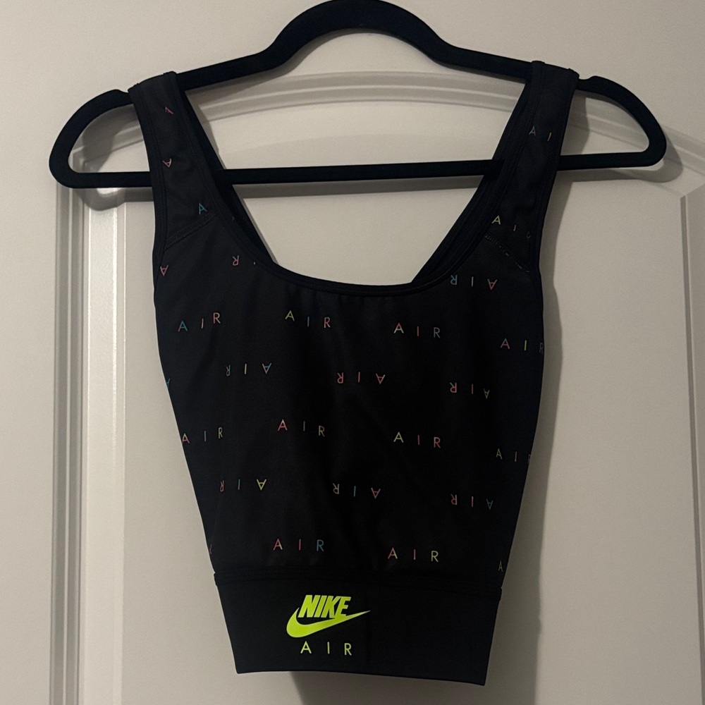 Nike Black Crop Tank with Neon Yellow Logo and Multicolor Print